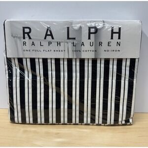 Vintage Ralph Lauren Home Collection Full Flat Sheet Black & White Stripes NEW